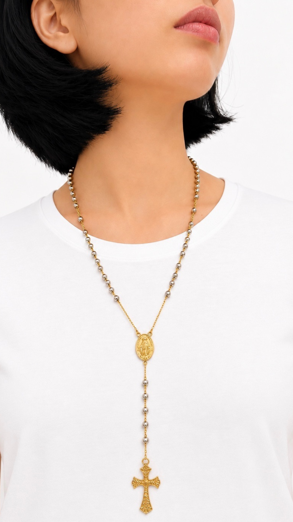 Rosary Necklace Two Tone - Size 22