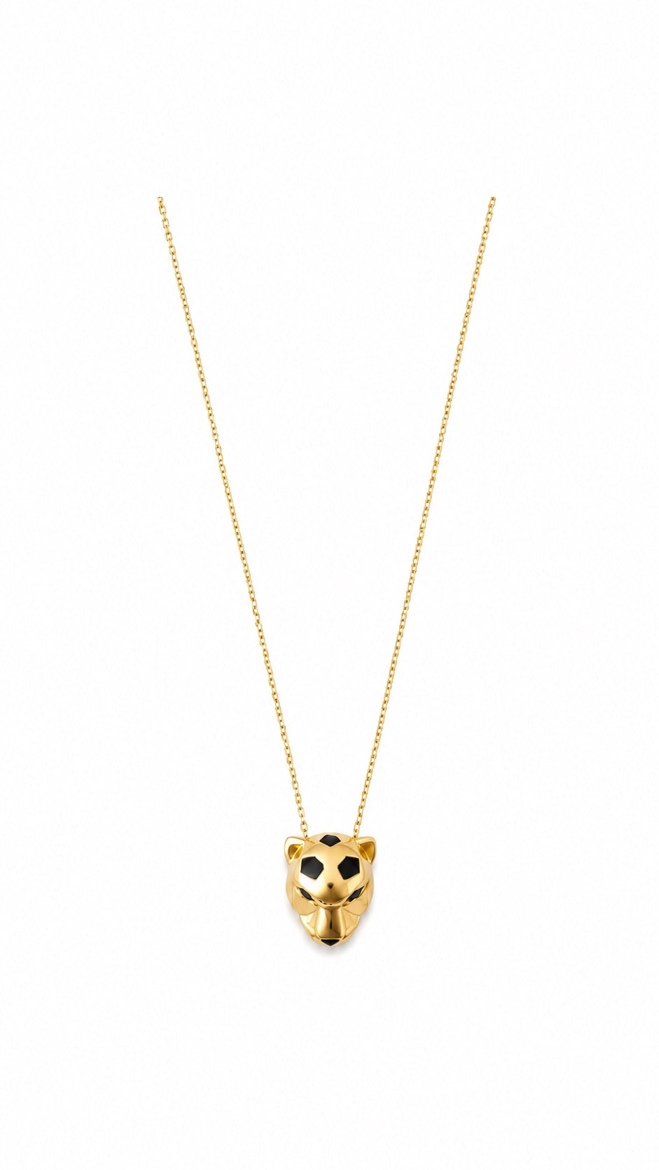 Panther Head With Black Enamel Design Necklace - Size 18