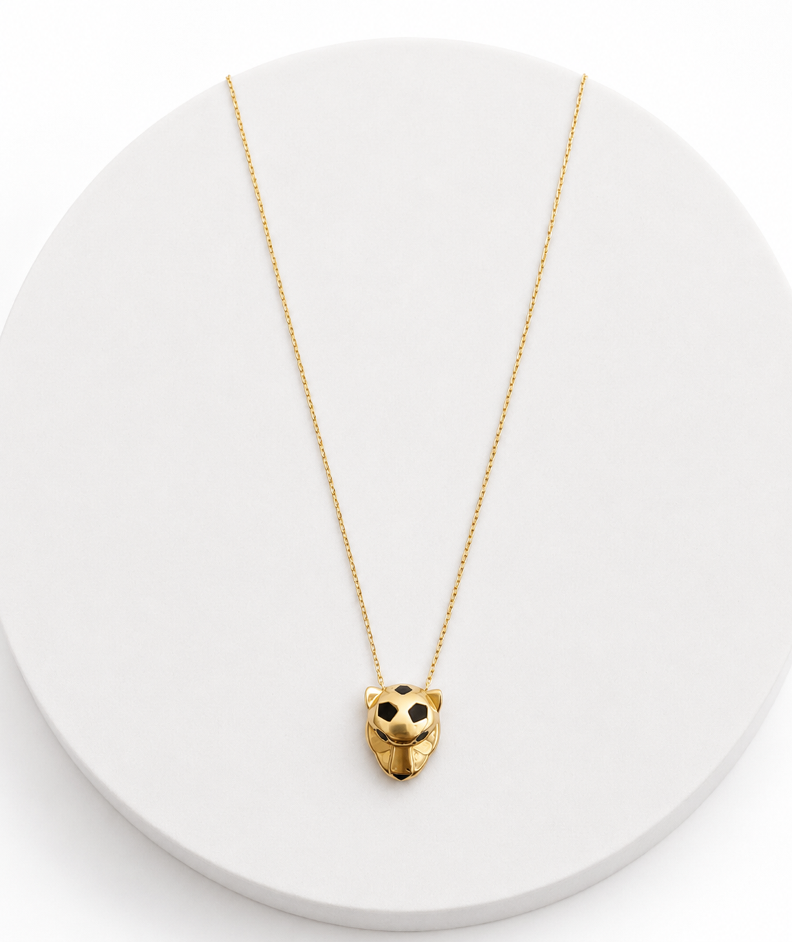 Panther Head With Black Enamel Design Necklace - Size 18