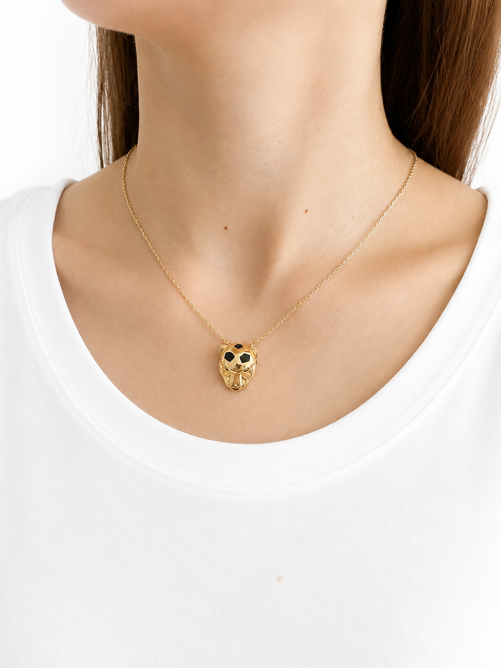 Panther Head With Black Enamel Design Necklace - Size 18