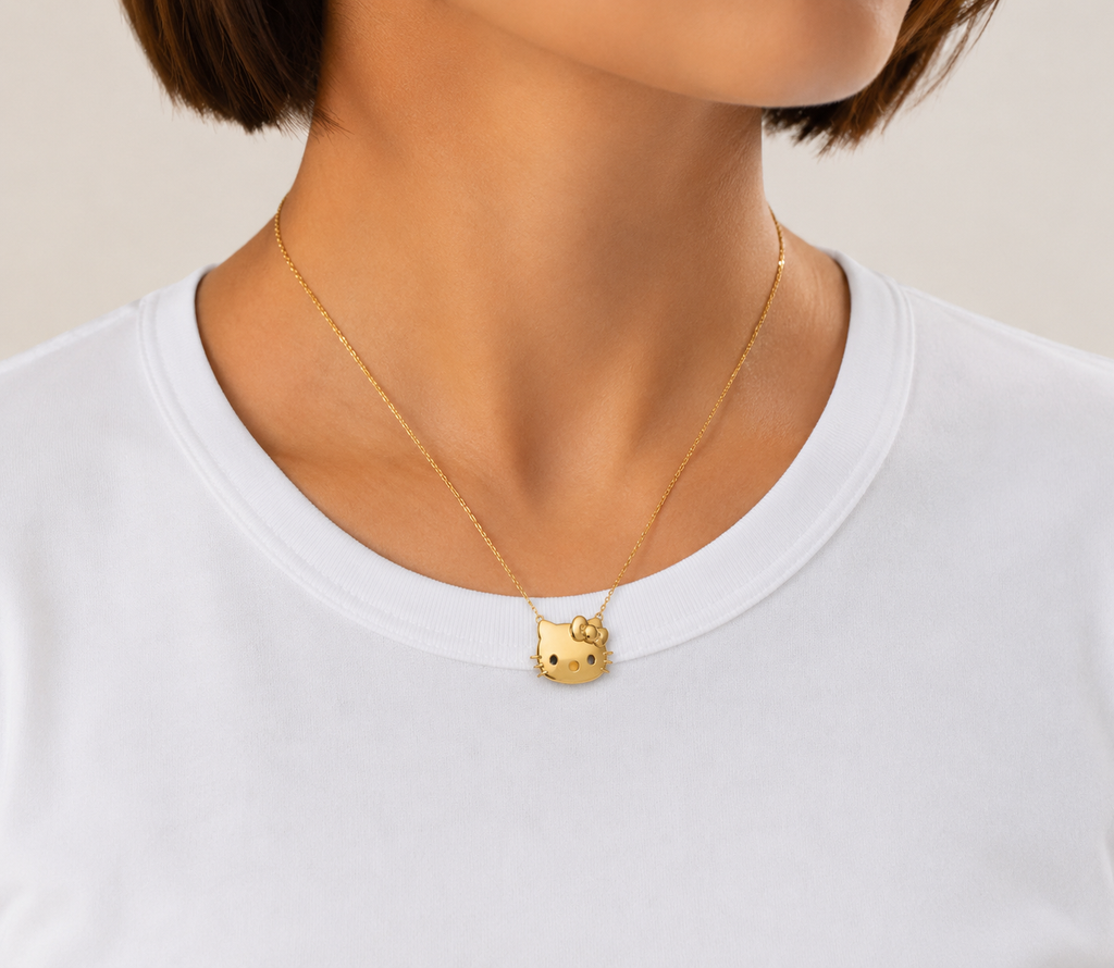 HKY Kitty Face Glossy Necklace 16" - 18"
