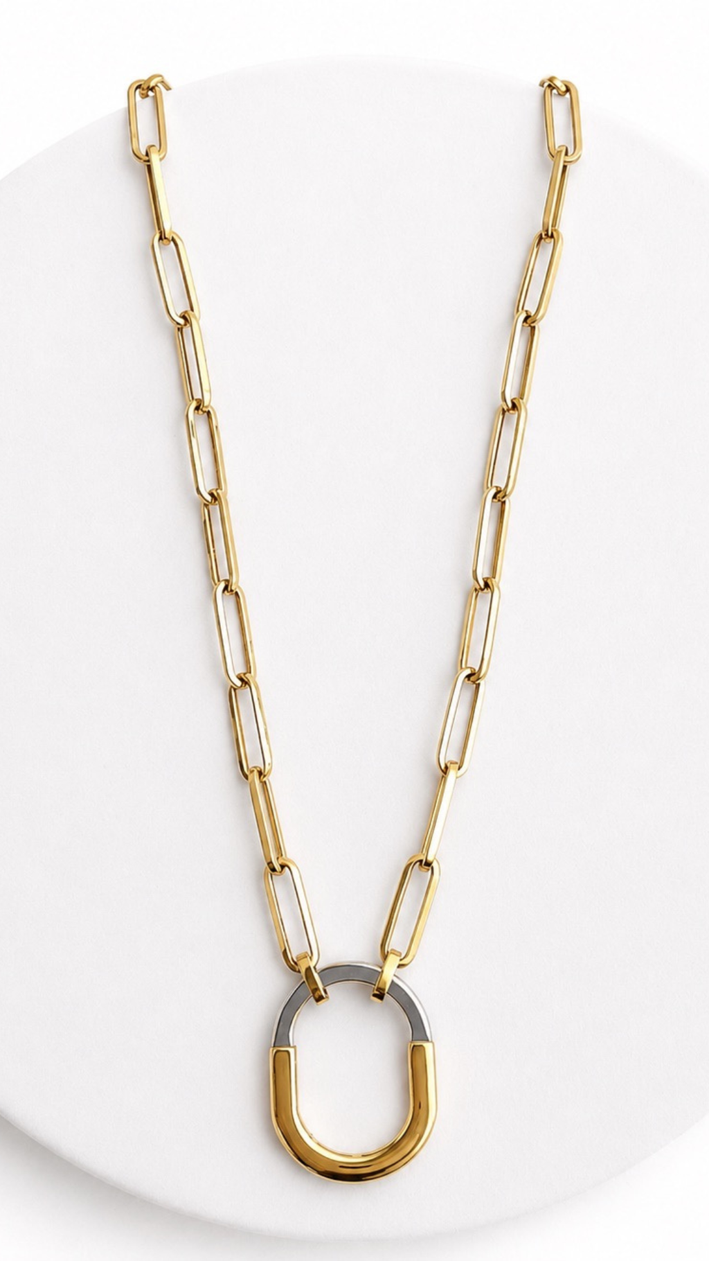 T Lock Necklace Two Tone 18"