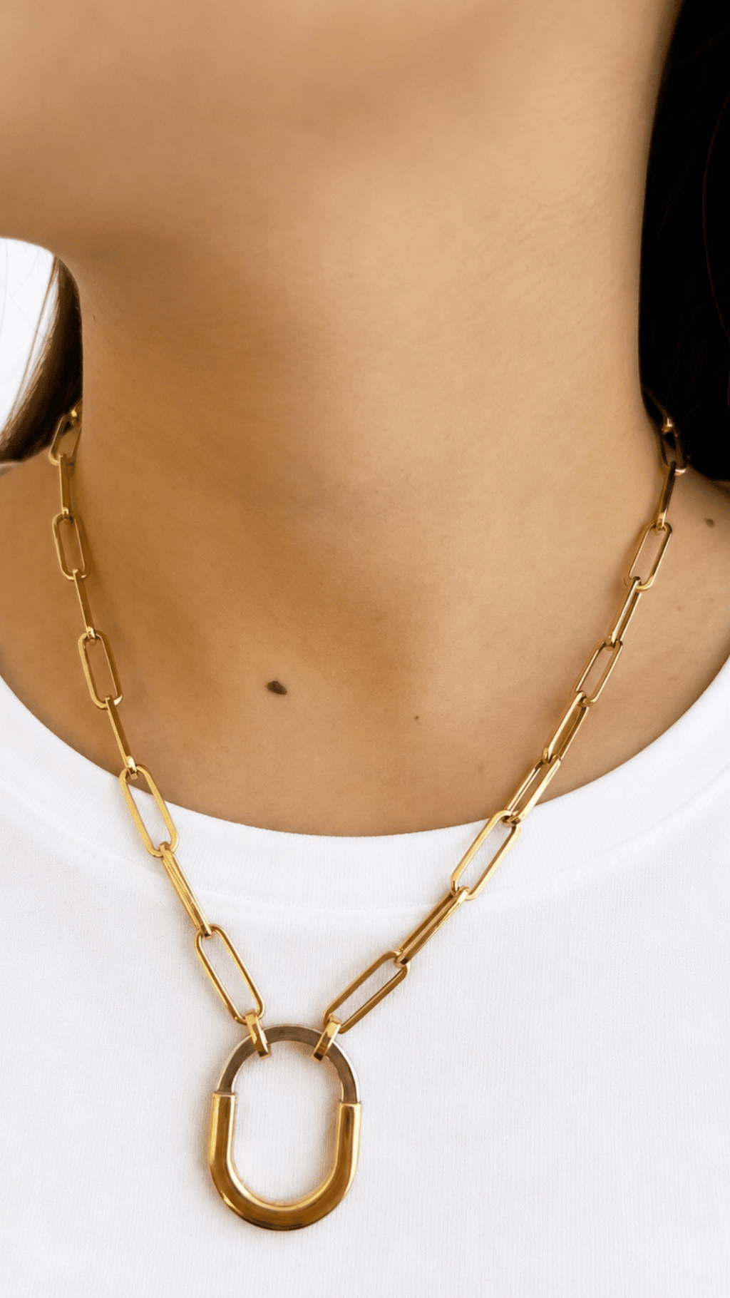 T Lock Necklace Two Tone 18"