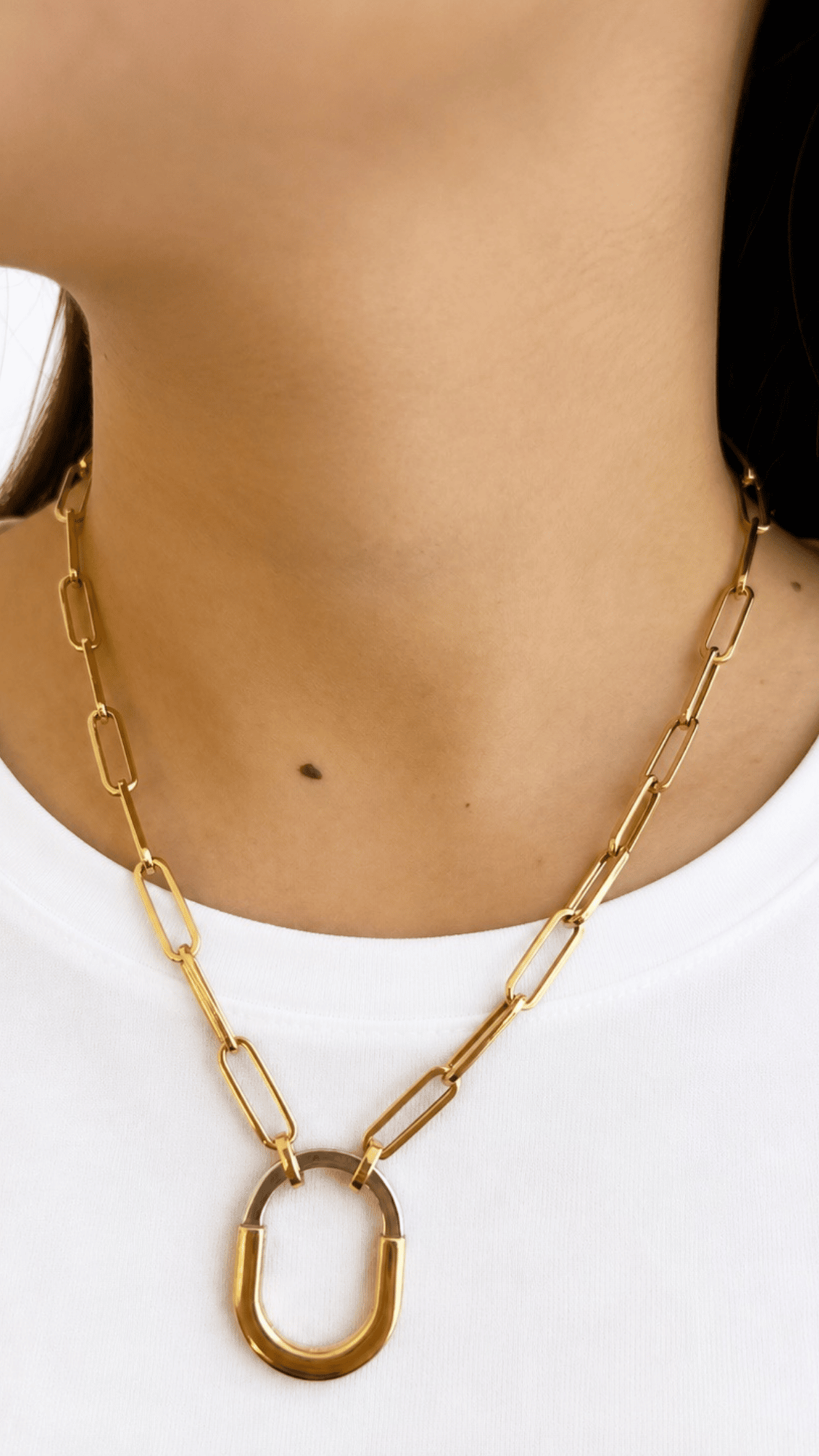T Lock Necklace Two Tone 18"