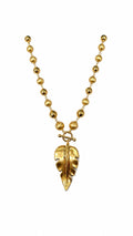 18k Gold Alternate Matte And Glossy Bubble Necklace With Matte Leaf Pendant S15-S16
