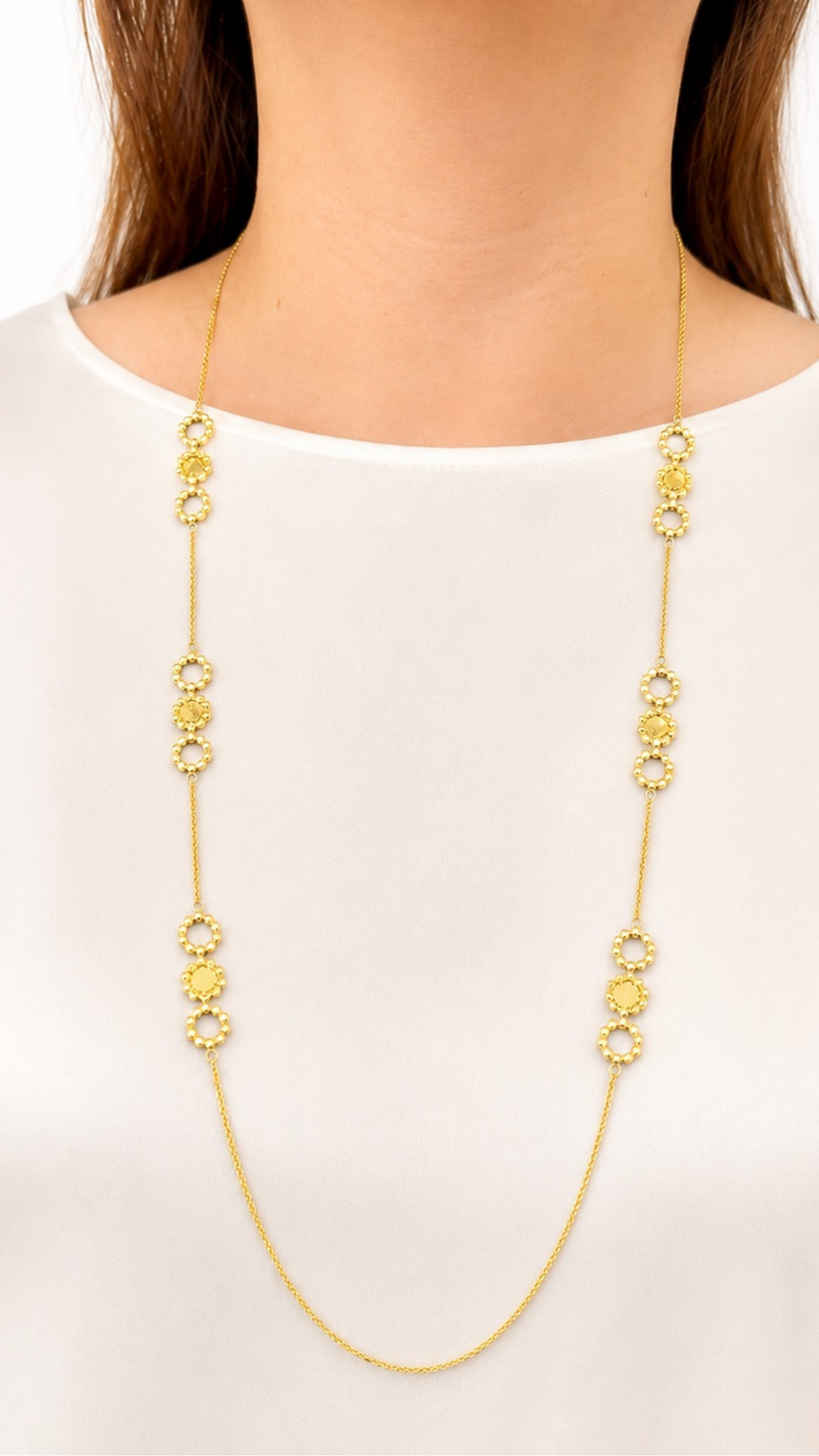 Double-Layer Rosette Long Necklace - Size 32"