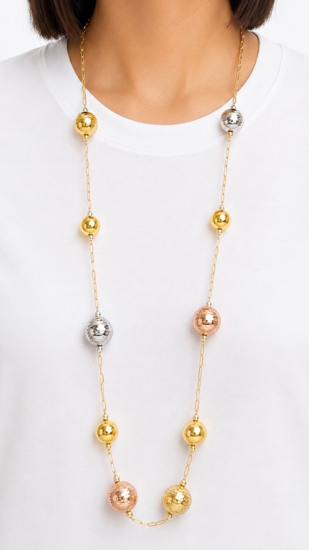 Station Ball Chain Necklace Tricolor
