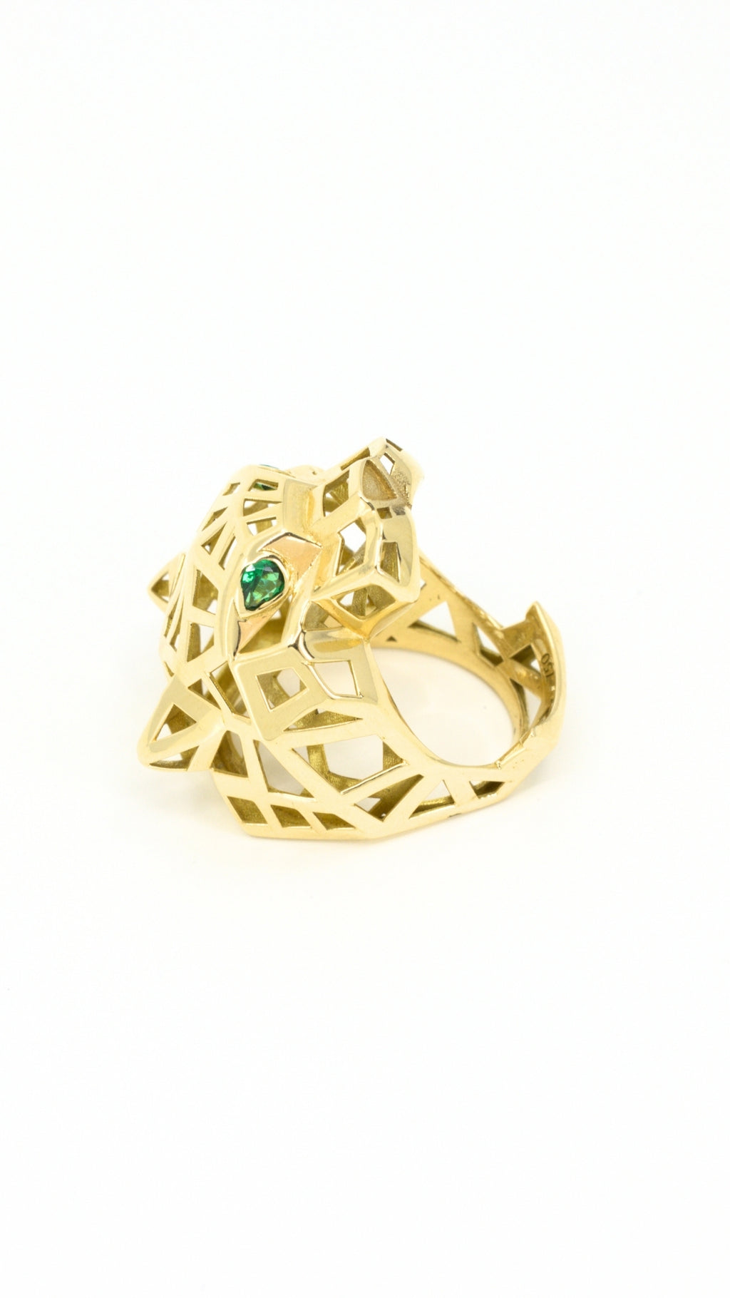 Panther Head Ring With Green Stones