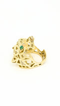 Panther Head Ring With Green Stones