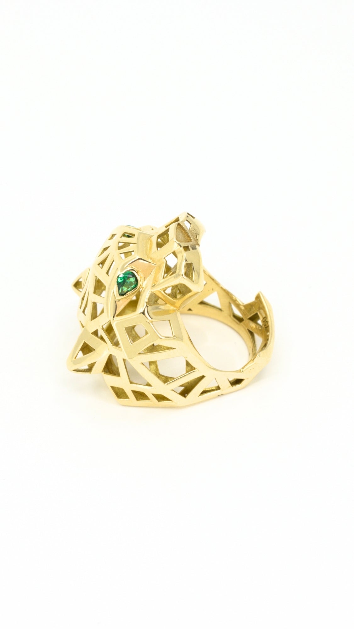 Panther Head Ring With Green Stones