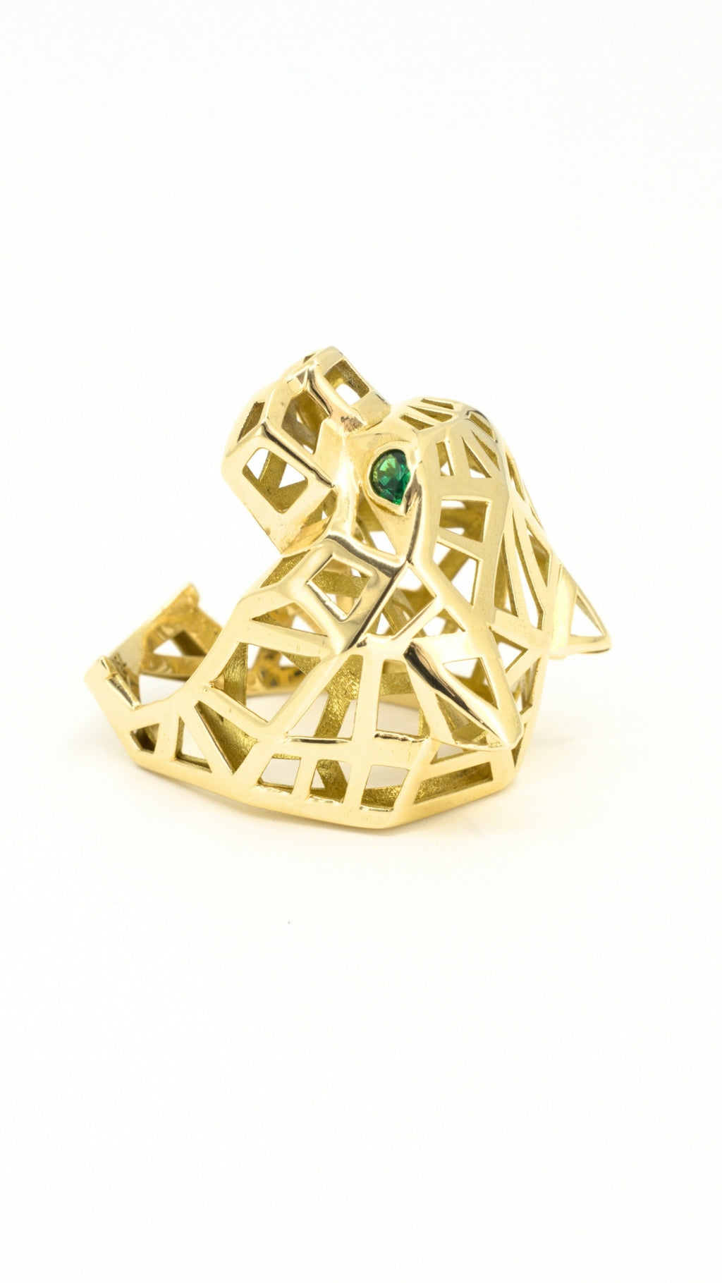 Panther Head Ring With Green Stones