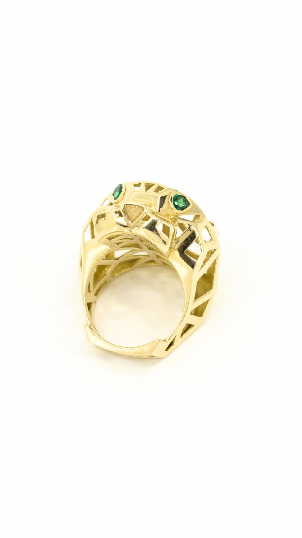 Panther Head Ring With Green Stones