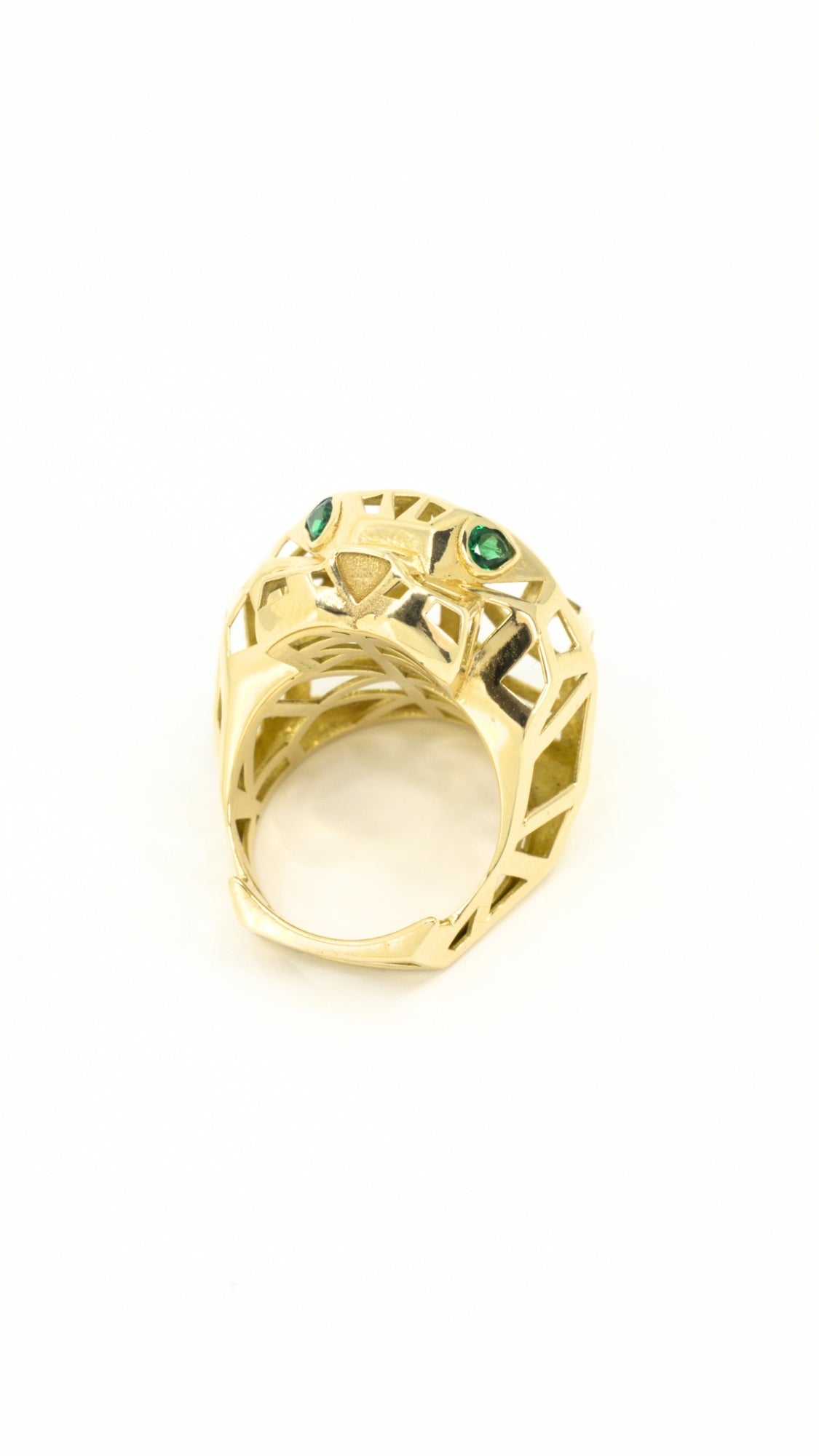 Panther Head Ring With Green Stones
