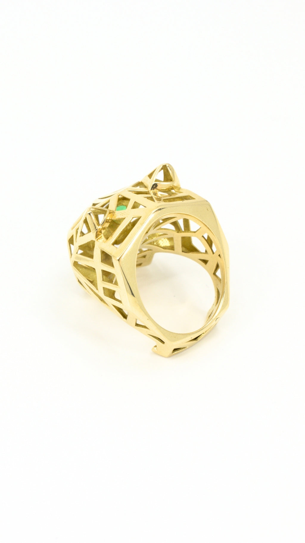 Panther Head Ring With Green Stones