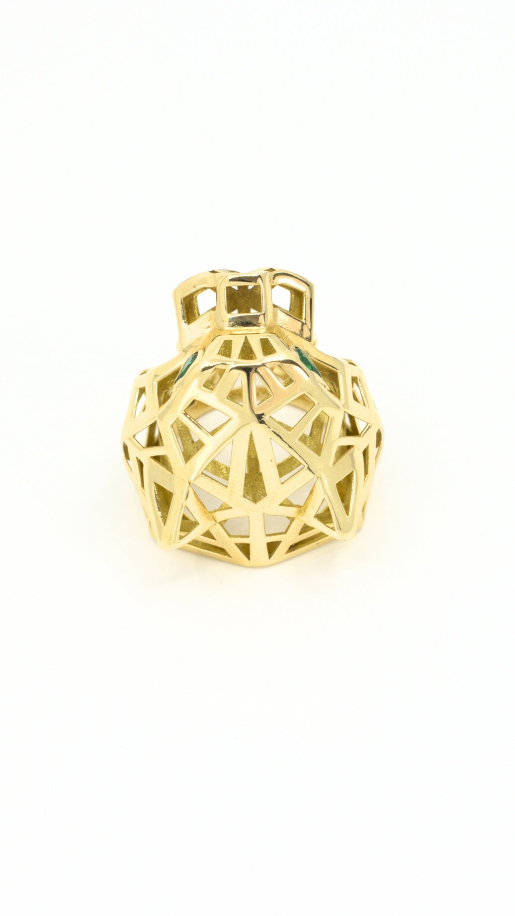 Panther Head Ring With Green Stones