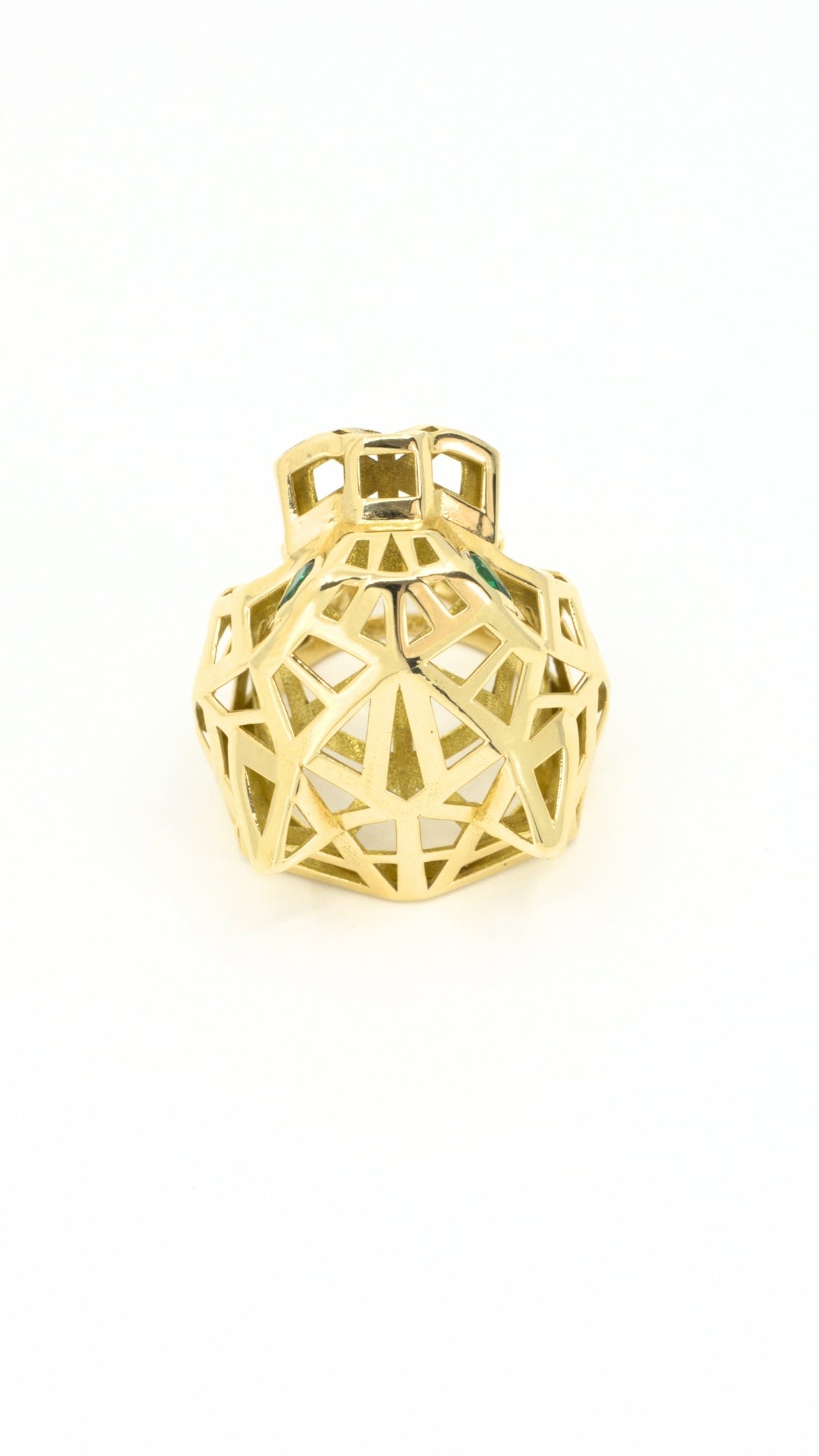 Panther Head Ring With Green Stones