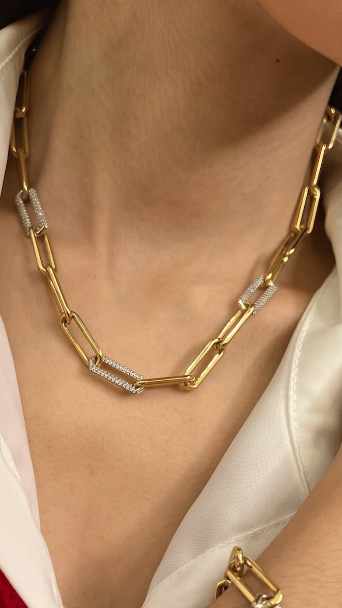 Paper Clip Link Necklace With Stones 18"