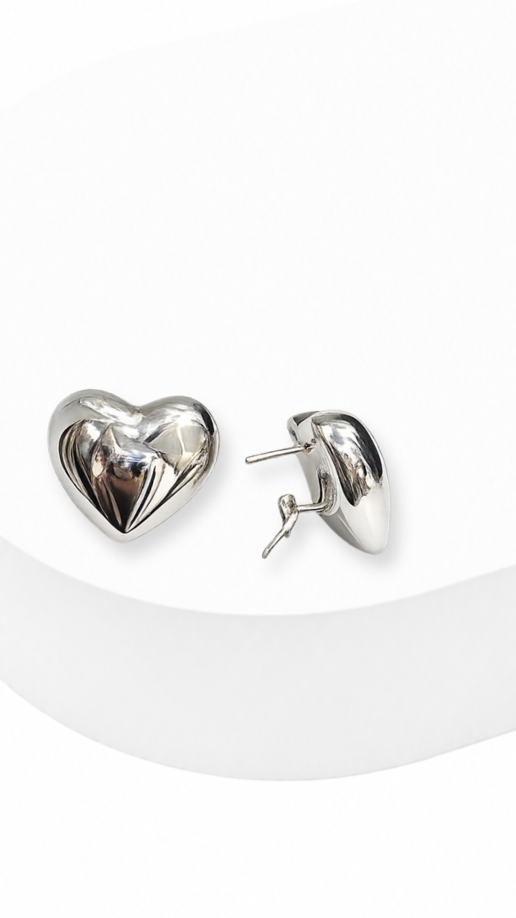 Pop Heart Clip-Type Earrings Glossy White Gold