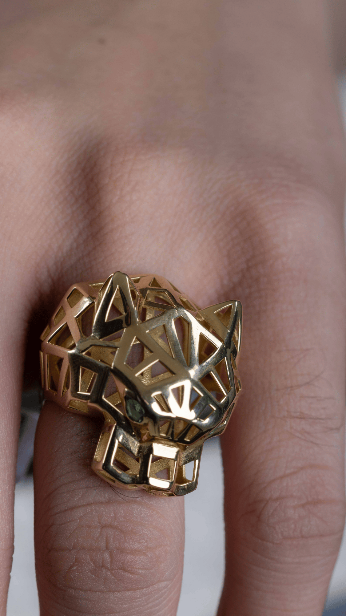 Panther Head Ring With Green Stones