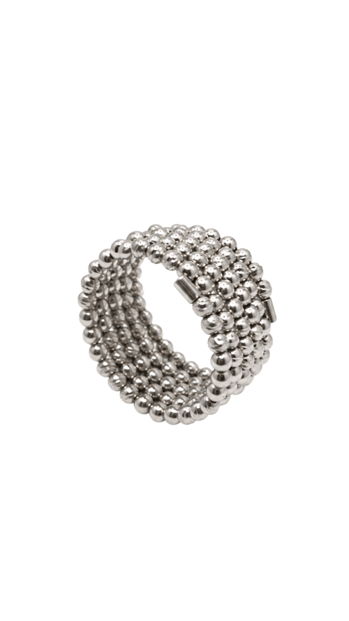 Brilla Multi-Row Beaded Coil Ring White Gold