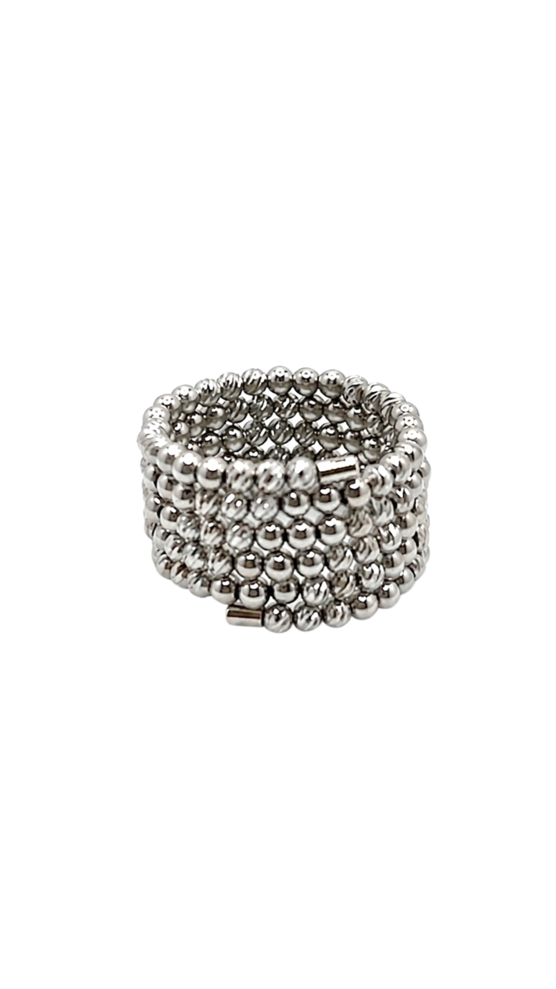 Brilla Multi-Row Beaded Coil Ring White Gold