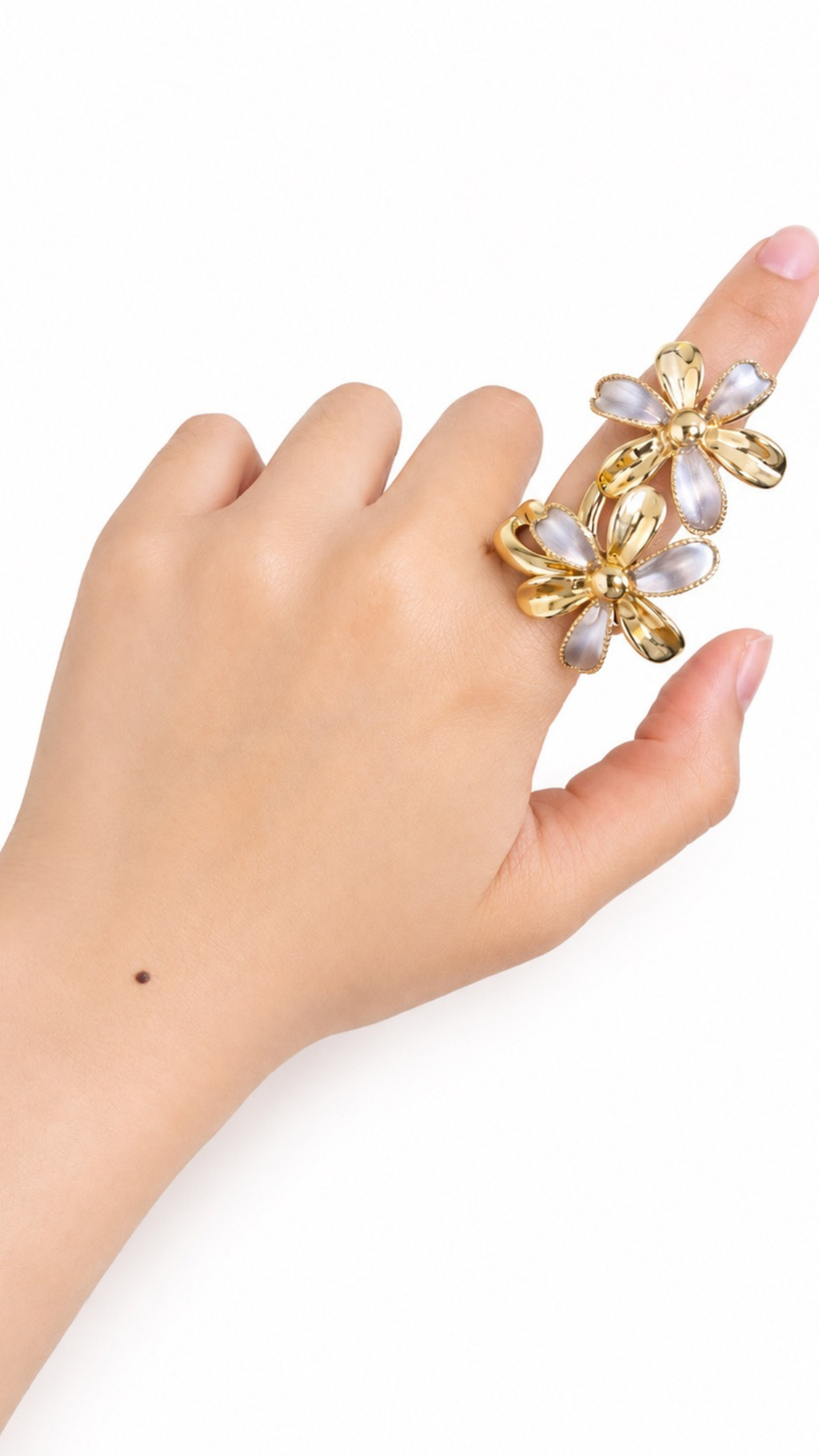 Twin Flowers Cocktail Ring Two-Tone - Size 8
