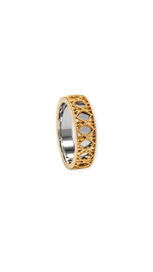 18k Gold Mesh Ring Two-Tone - Size 6.5