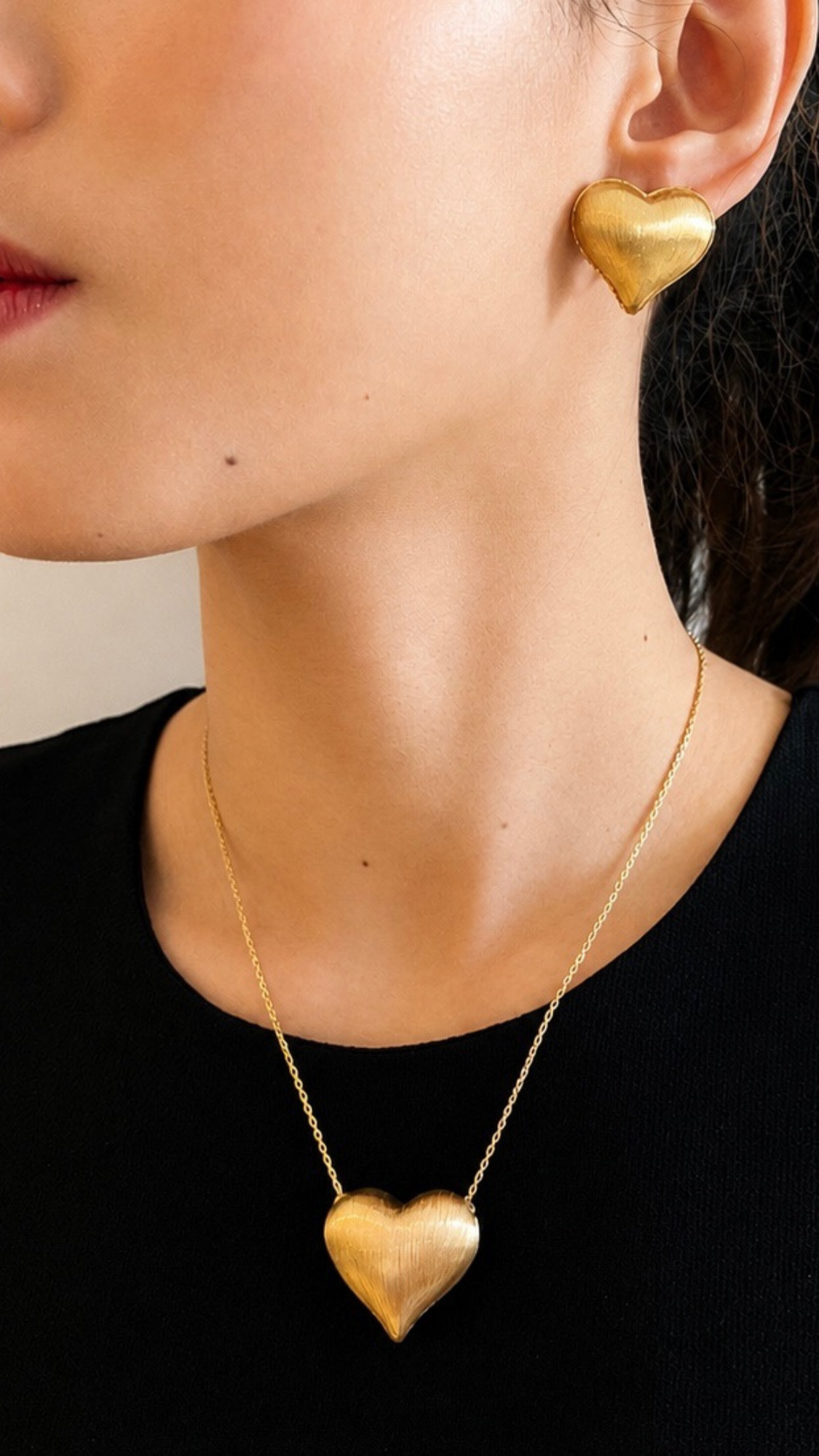 Pop Heart Earrings And Necklace With Pendant Set Gold