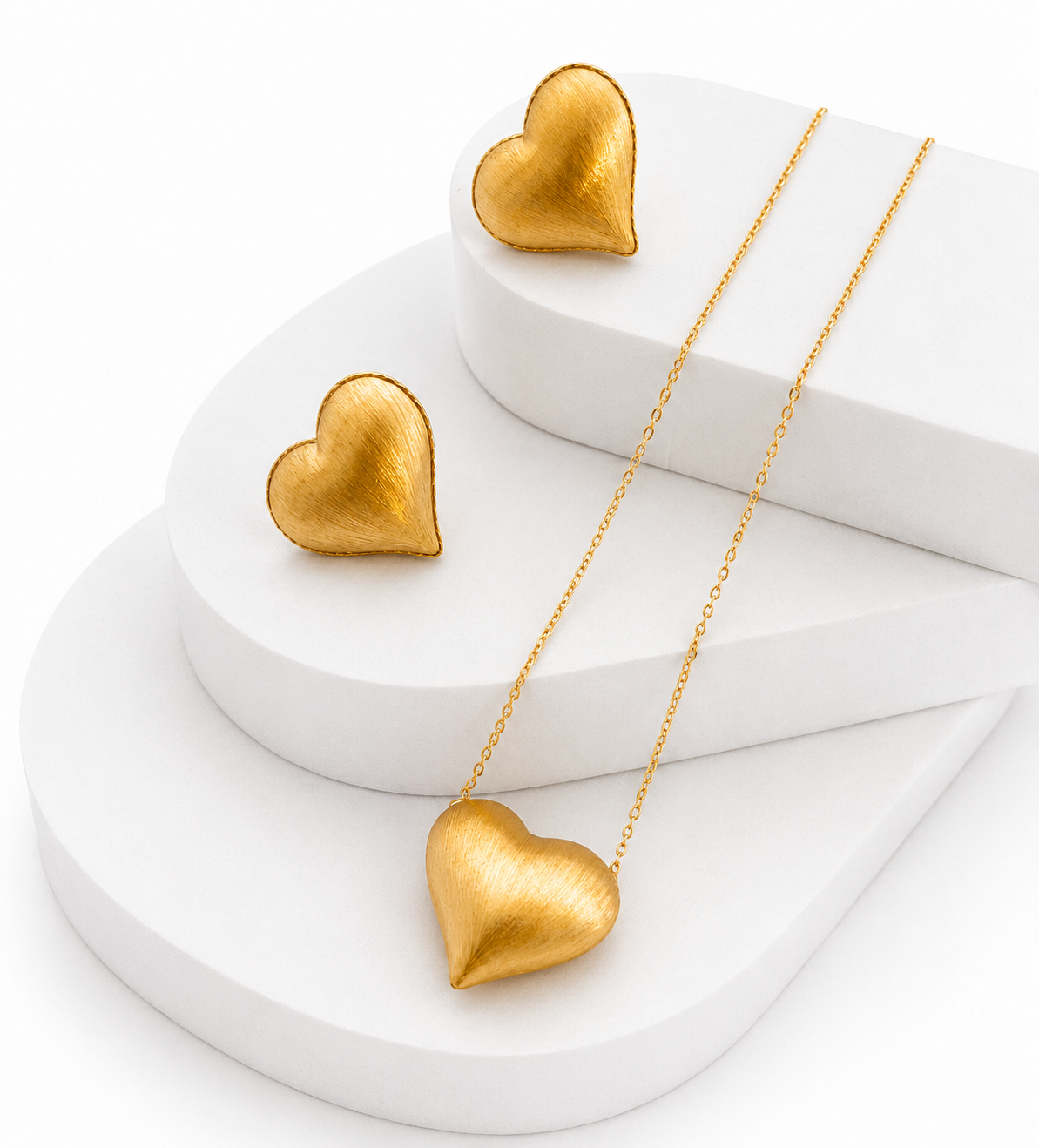 Pop Heart Earrings And Necklace With Pendant Set Gold