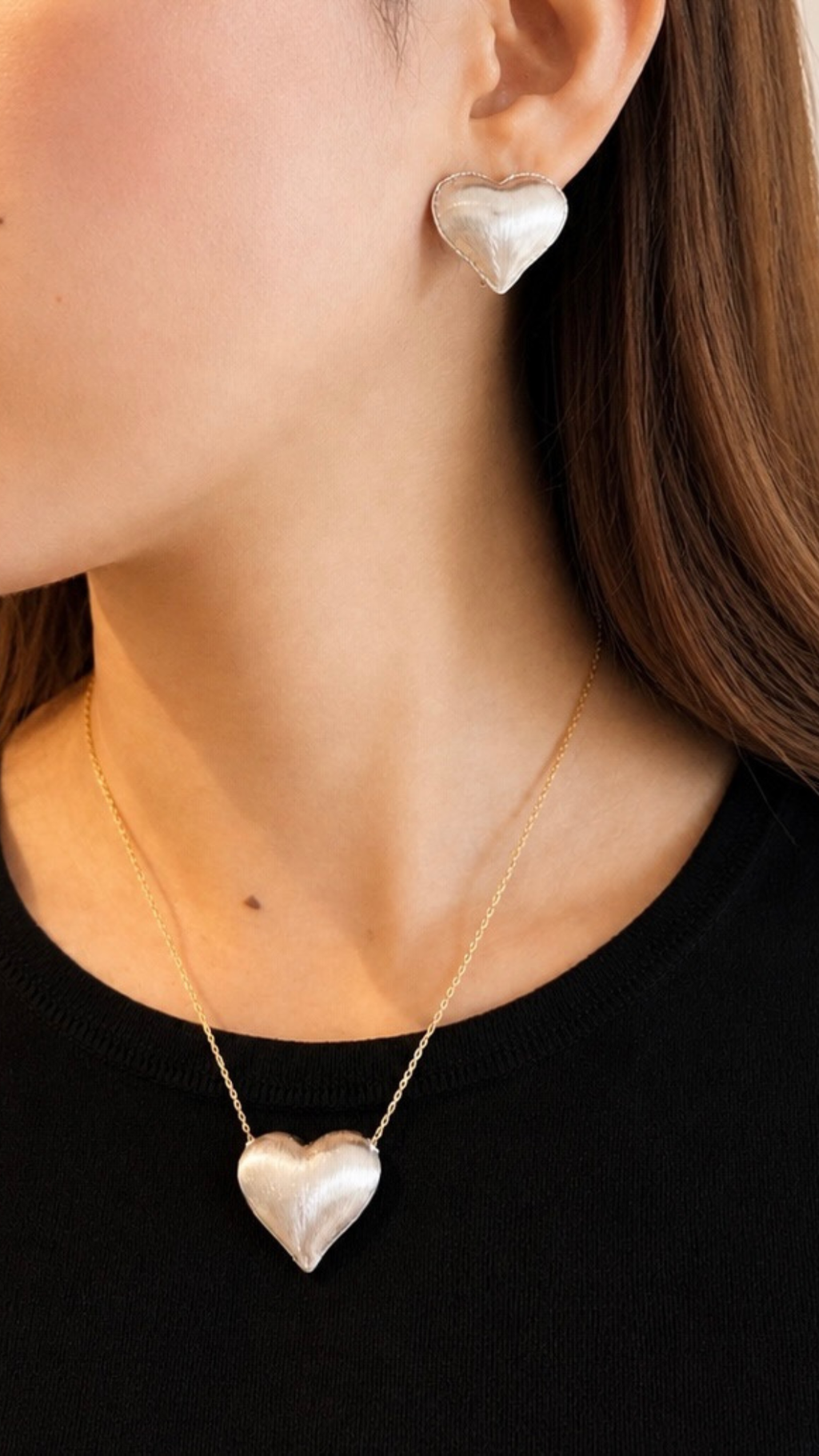 Pop Heart Earrings And Necklace With Pendant Set White Gold