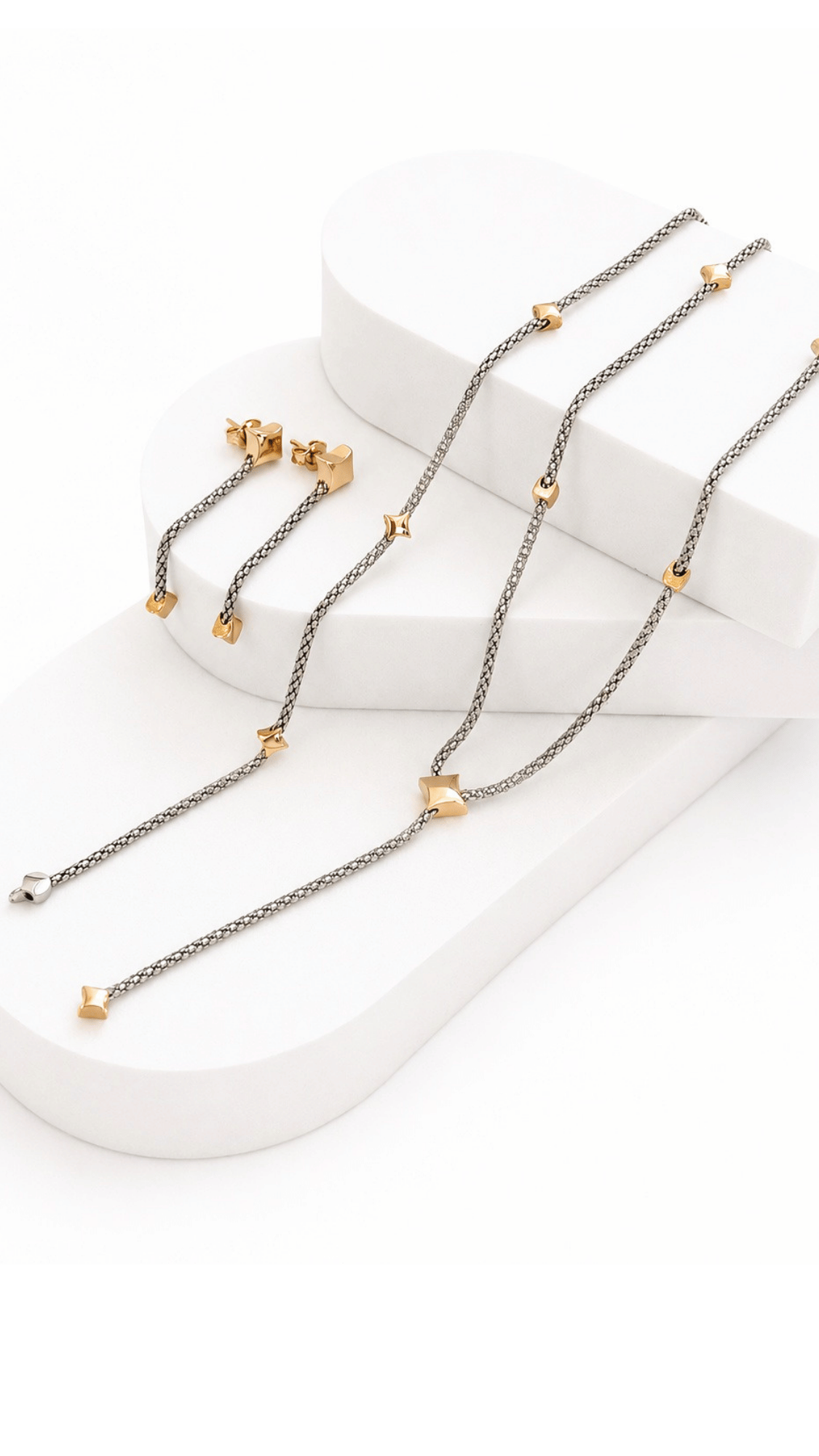 Star Bolo Necklace, Bracelet, and Earrings Set Two-Tone