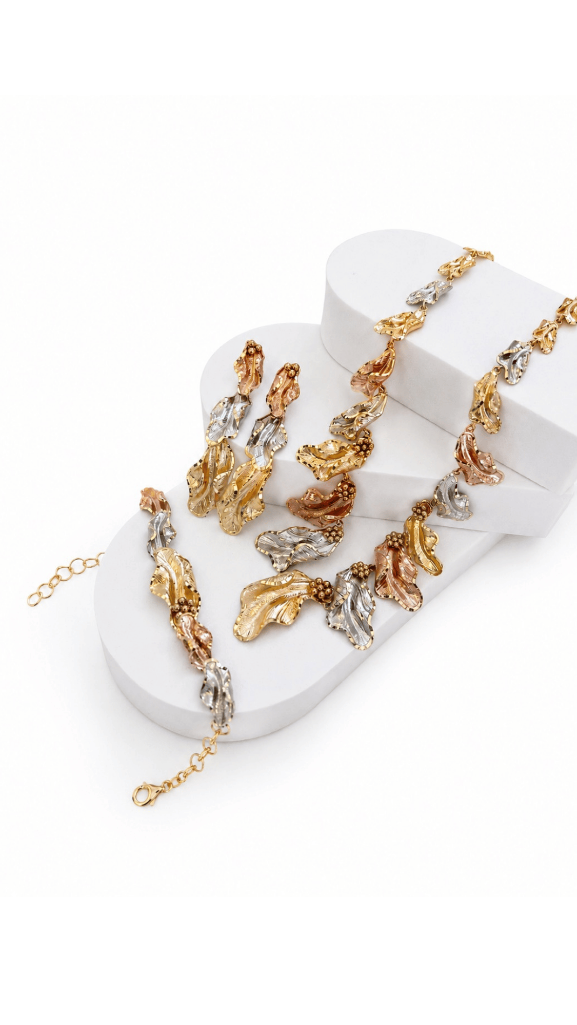 Rippled Leaf Necklace, Bracelet and Earrings Set
