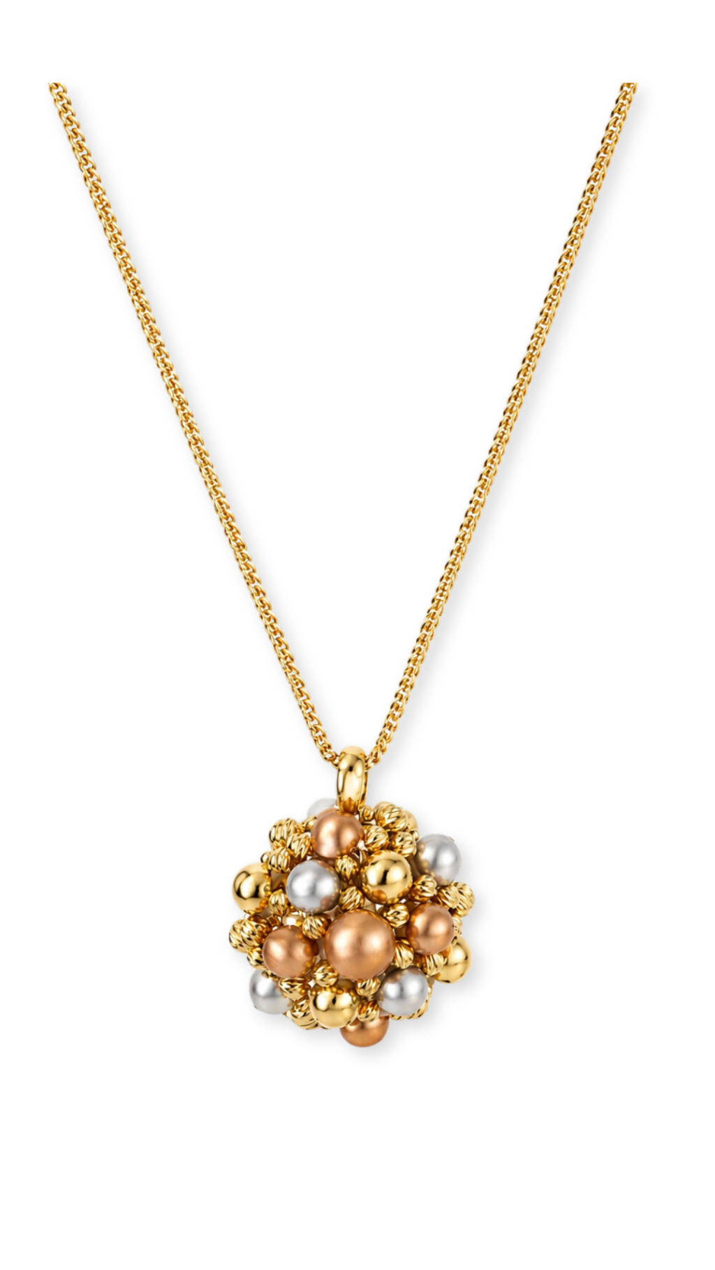 Gold Bead Cluster Tricolor Set- Ring & Pendant