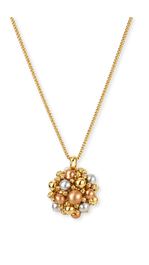 Gold Bead Cluster Tricolor Set- Ring & Pendant