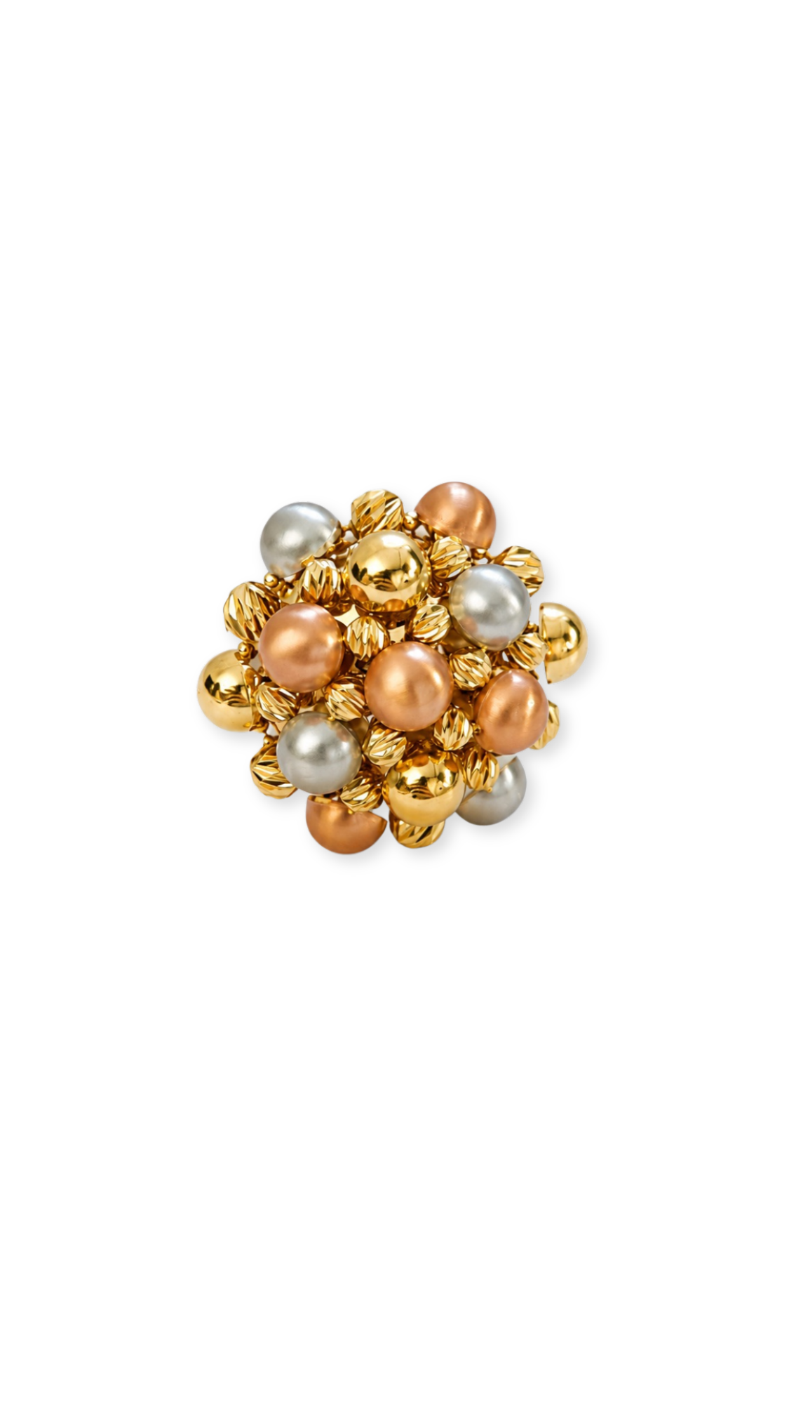 Gold Bead Cluster Tricolor Set- Ring & Pendant