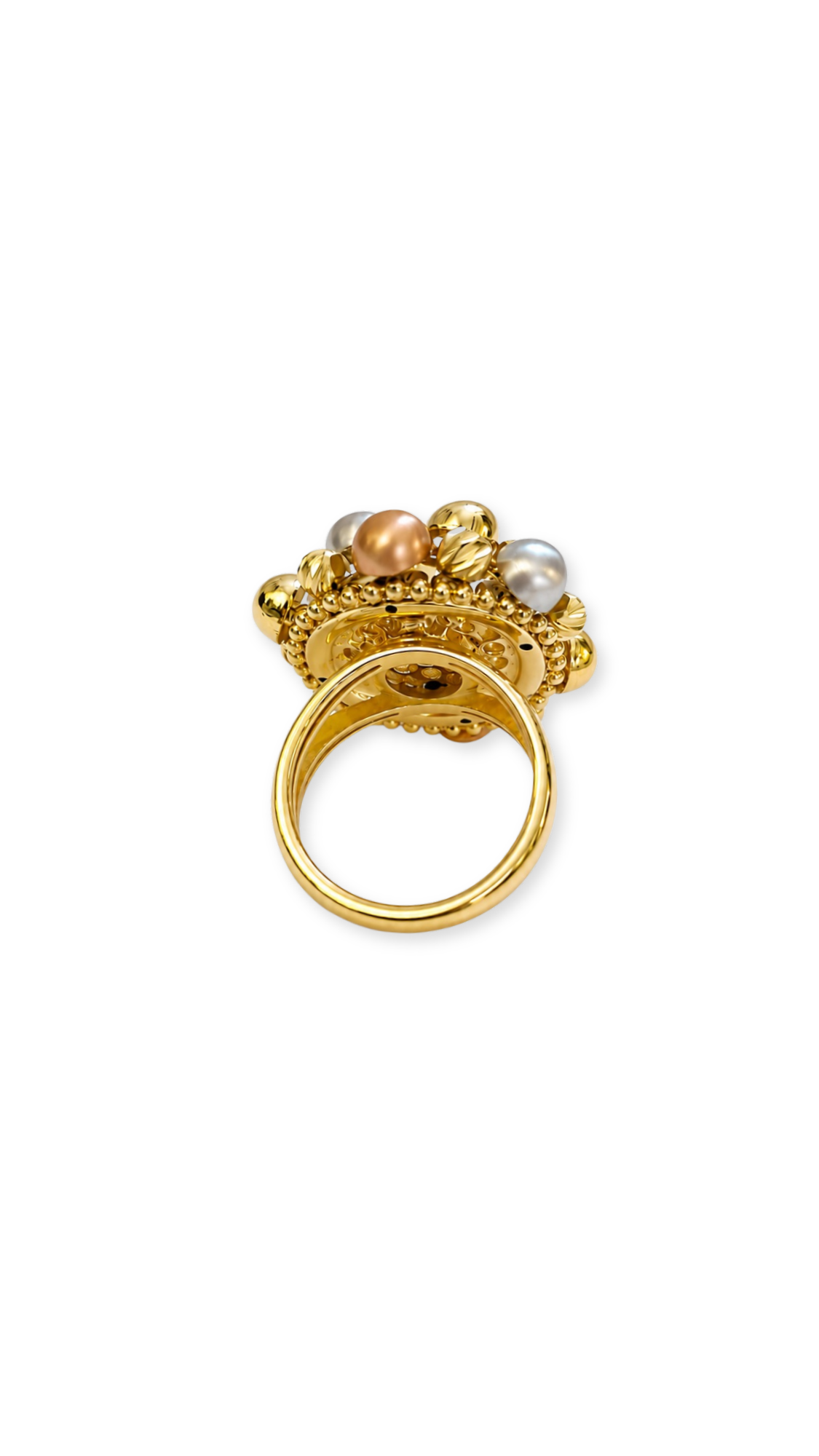 Gold Bead Cluster Tricolor Set- Ring & Pendant