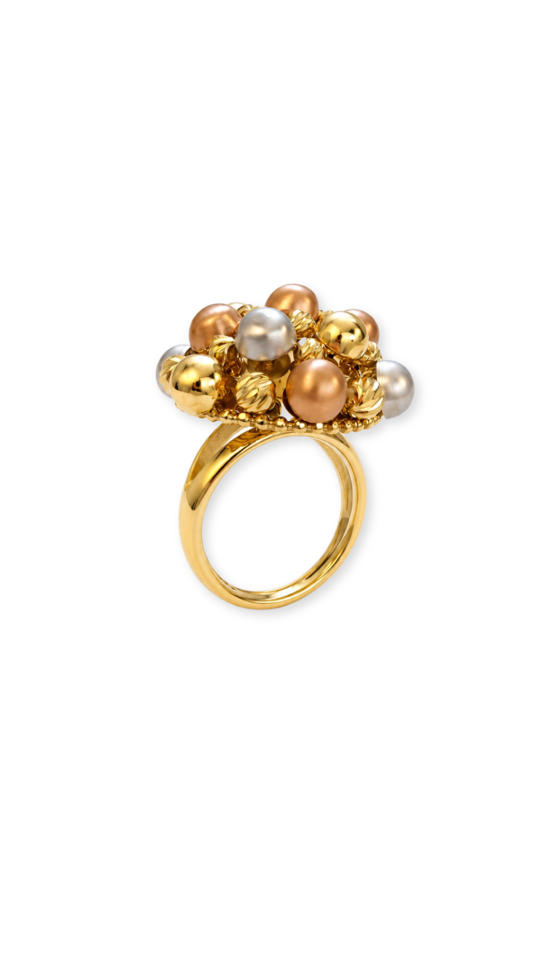 Gold Bead Cluster Tricolor Set- Ring & Pendant