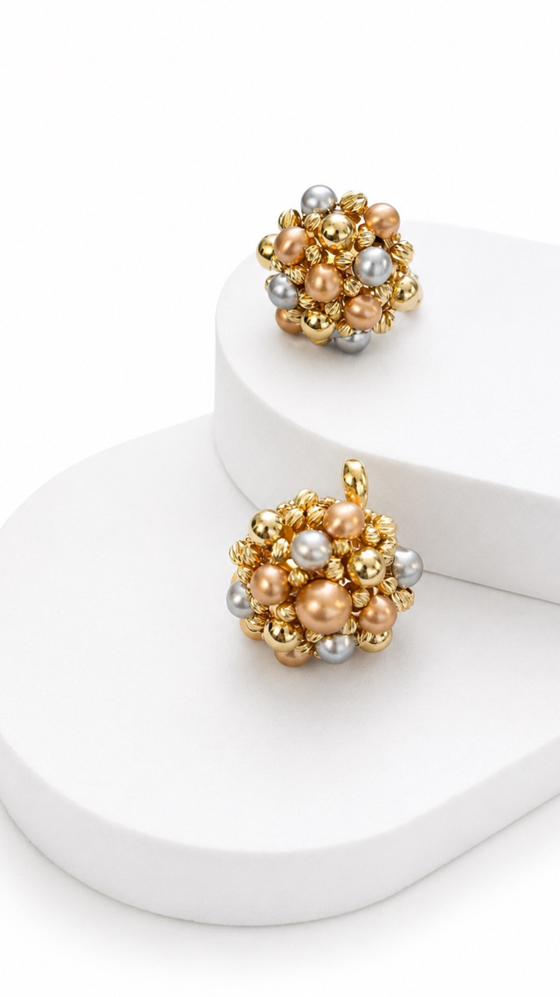 Gold Bead Cluster Tricolor Set- Ring & Pendant