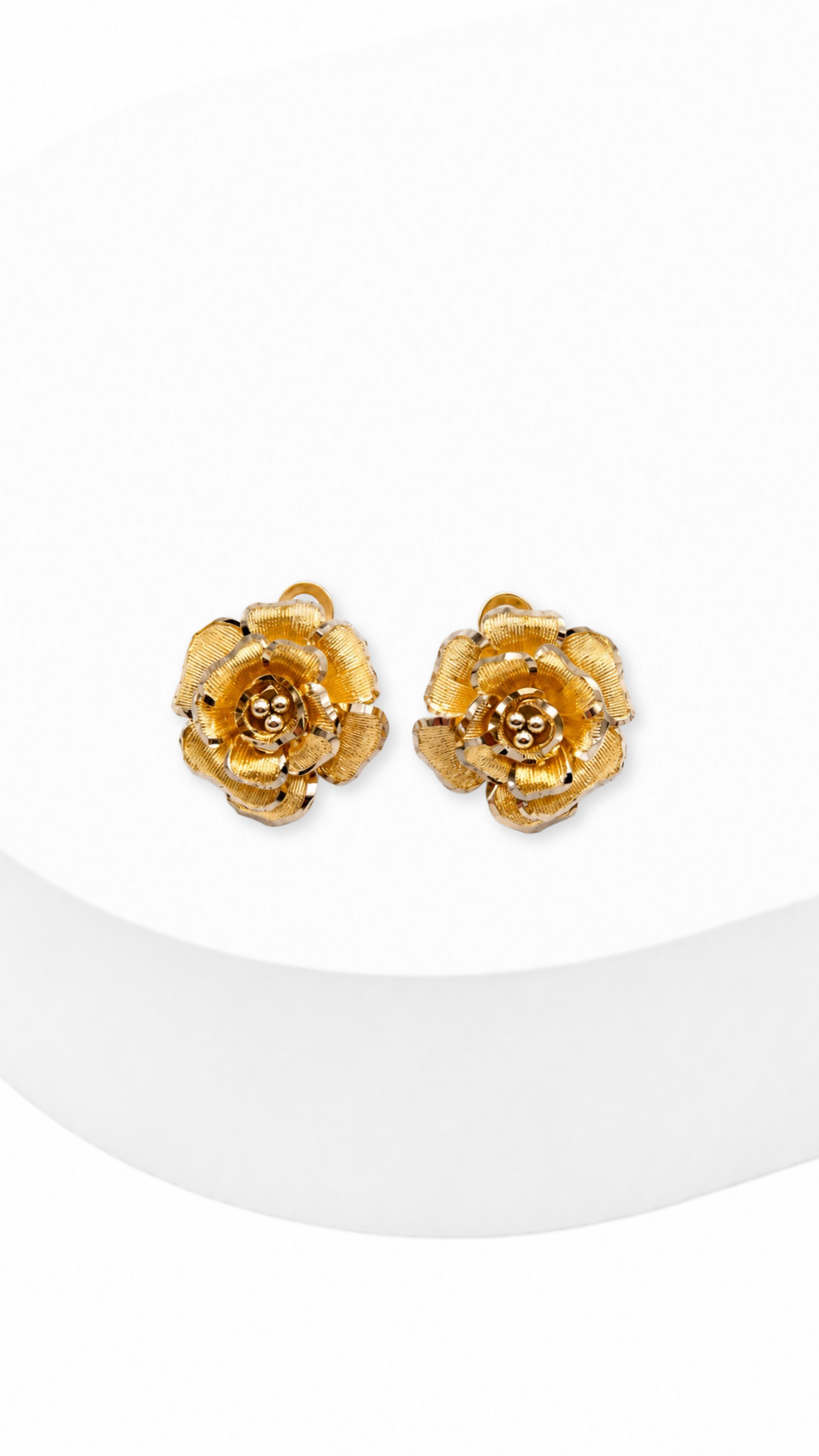 Flower Earrings & Omega Necklace Set Two-Tone