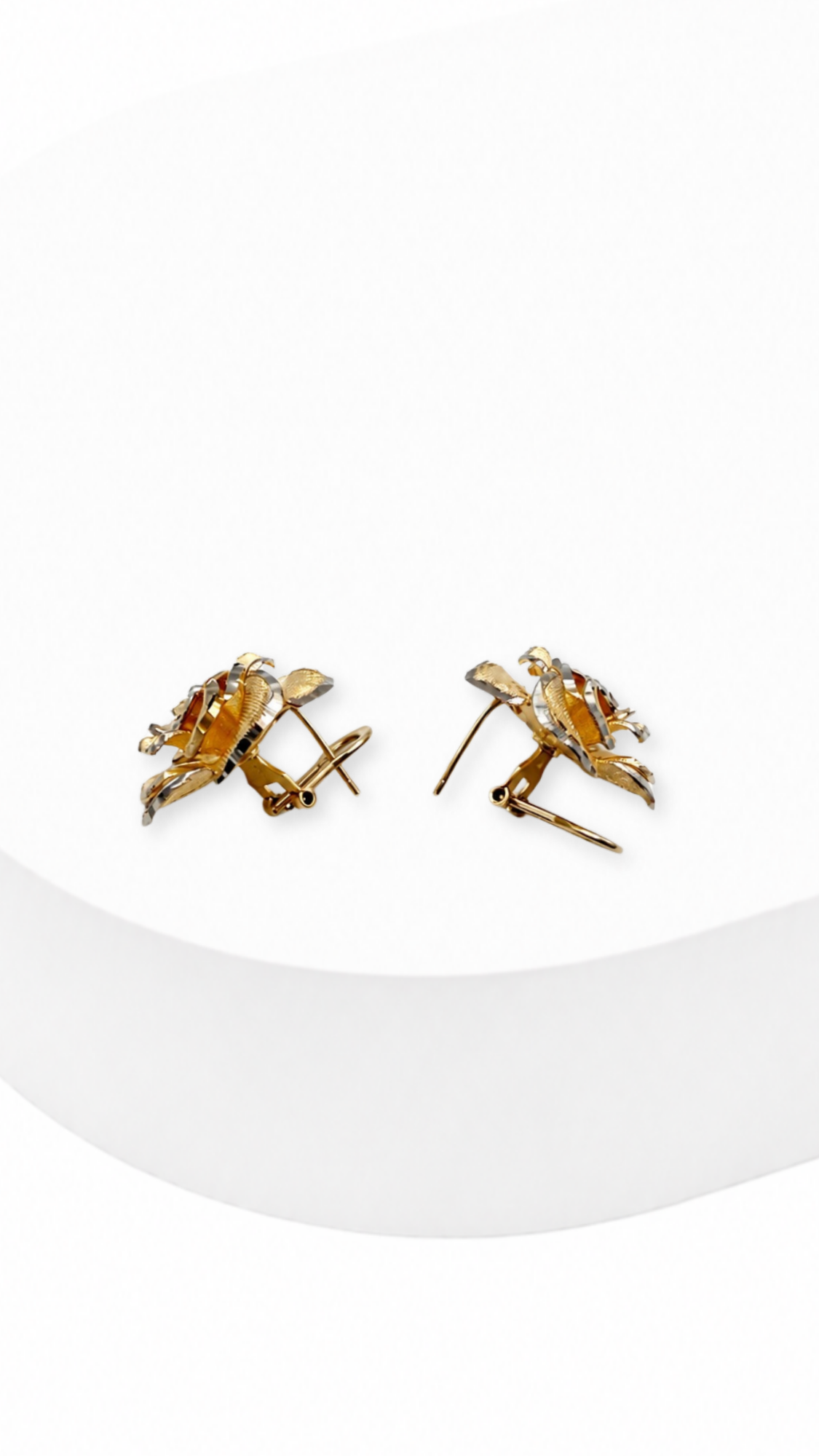Flower Earrings & Omega Necklace Set Two-Tone