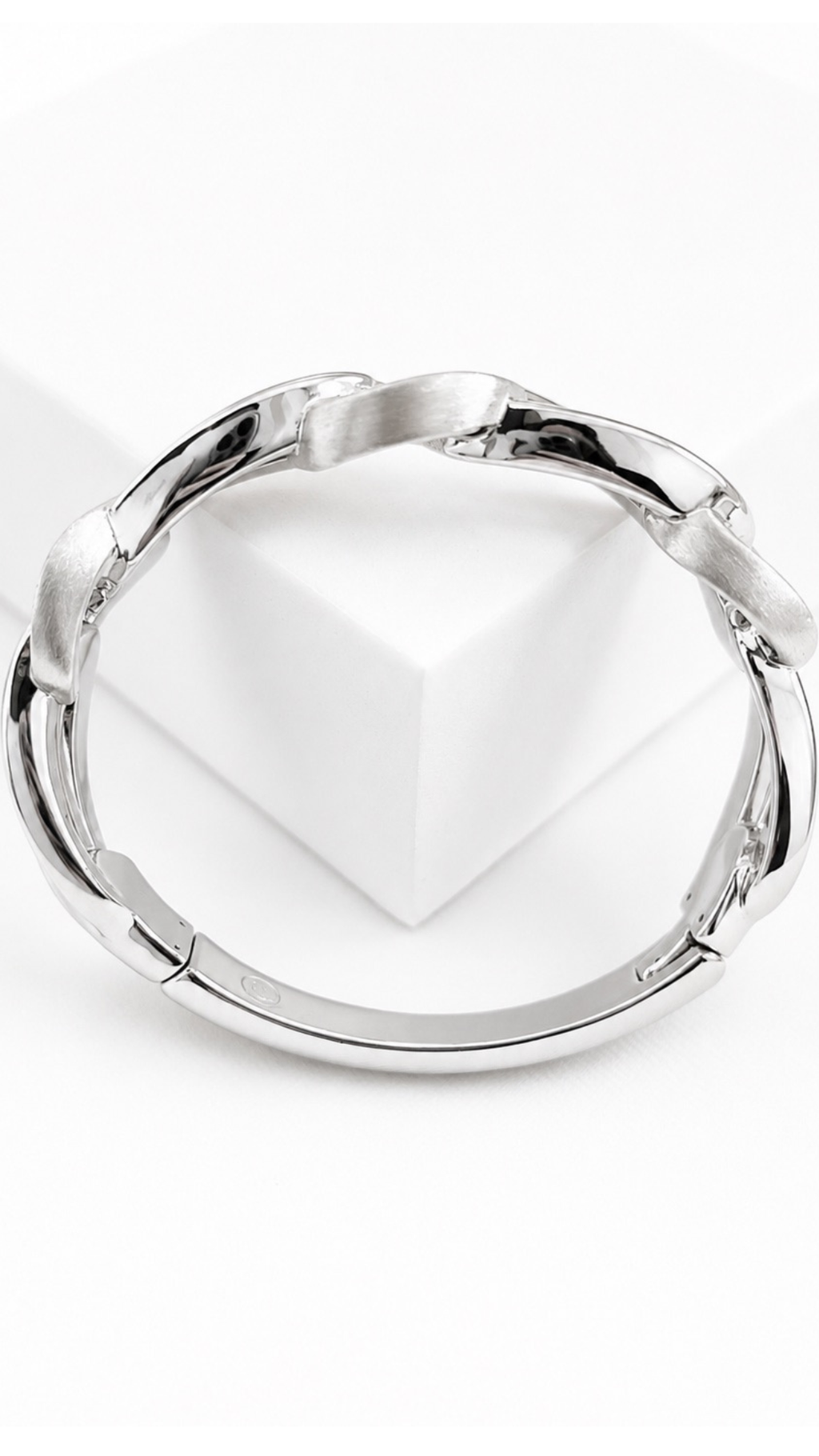 Cuban Style Bangle & Ring Set White Gold Matte and Glossy