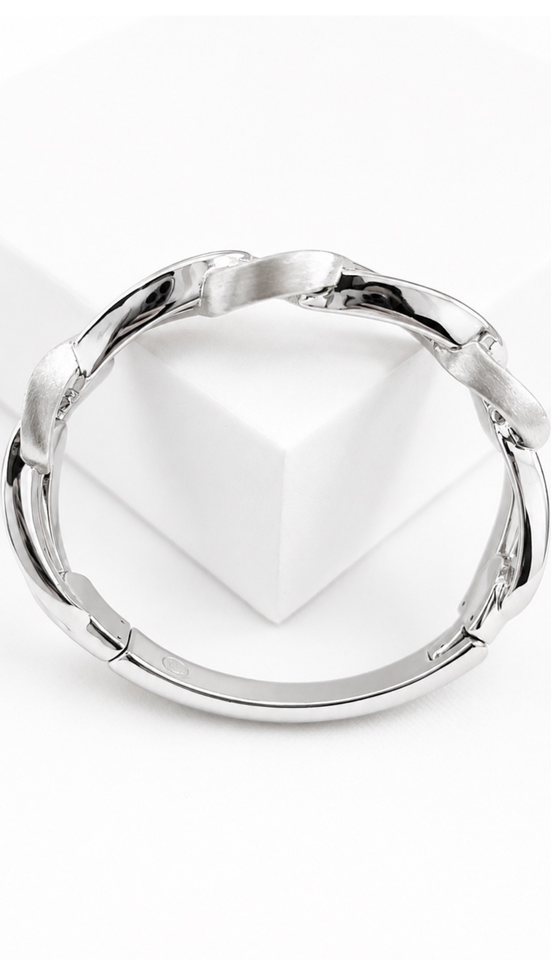 Cuban Style Bangle & Ring Set White Gold Matte and Glossy