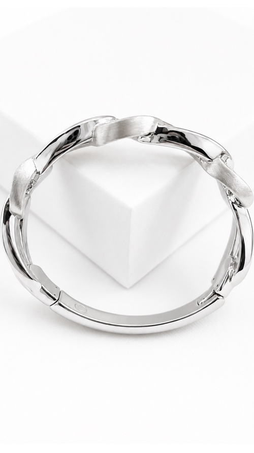 Cuban Style Bangle & Ring Set White Gold Matte and Glossy