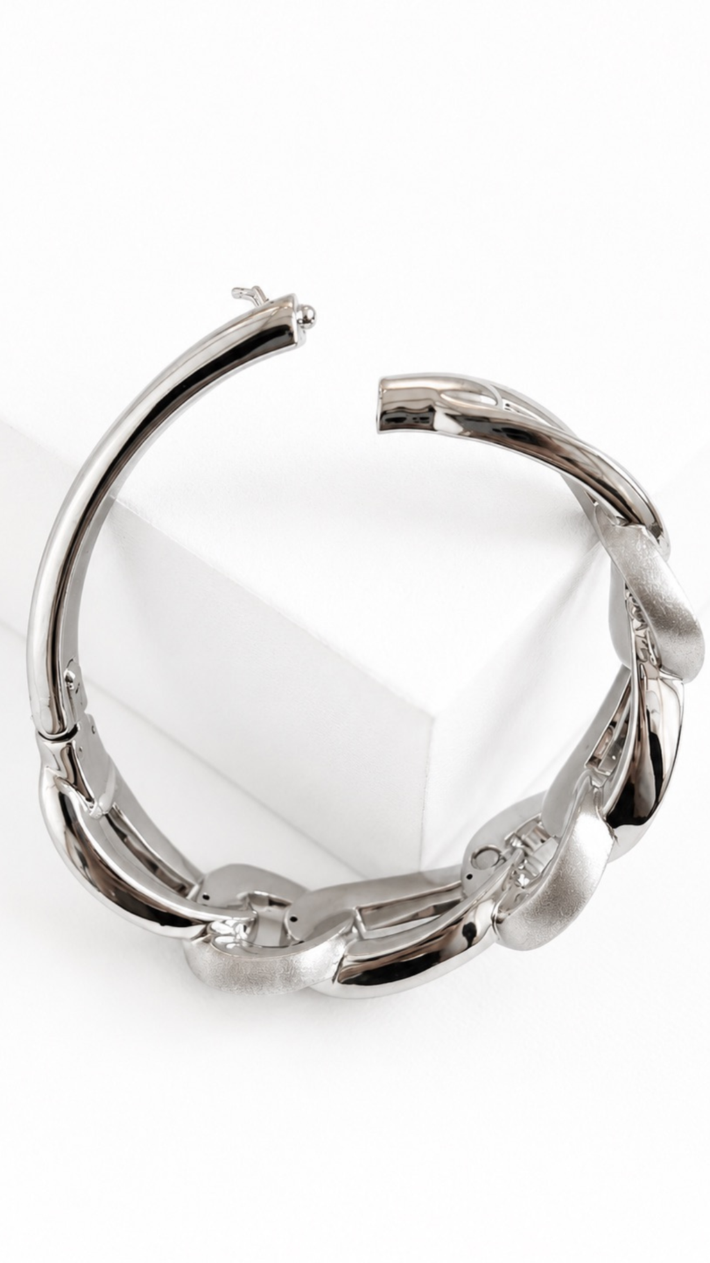 Cuban Style Bangle & Ring Set White Gold Matte and Glossy