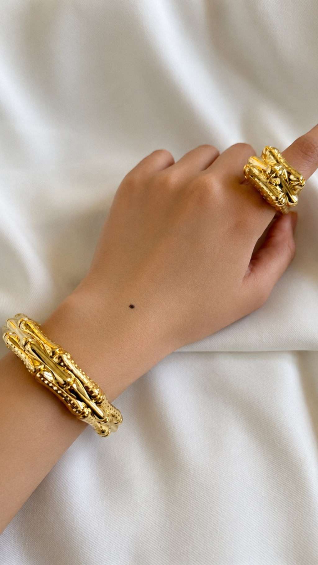 Bamboo Link Bangle & Ring Matte & Glossy