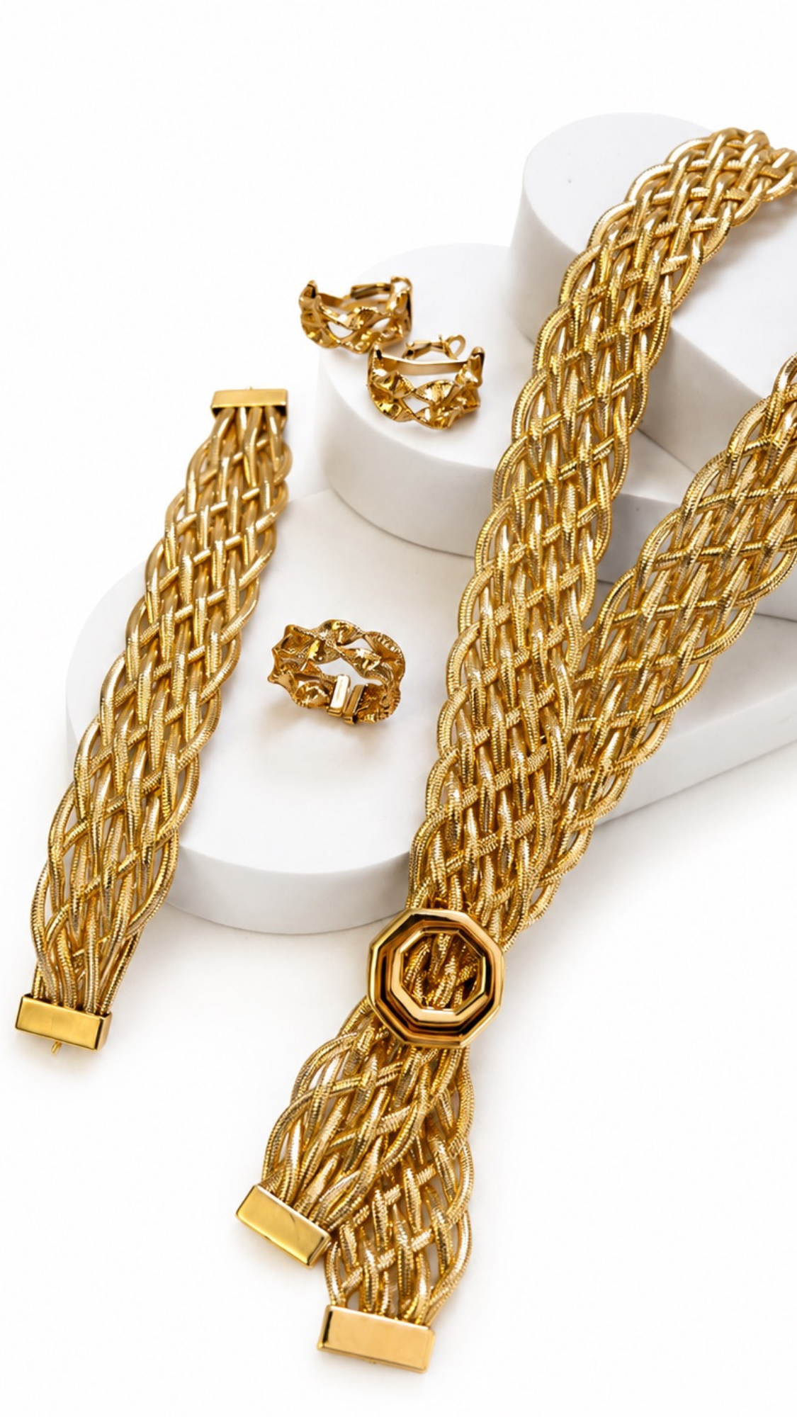 Braid Elastic Necklace, Ring & Earring Set