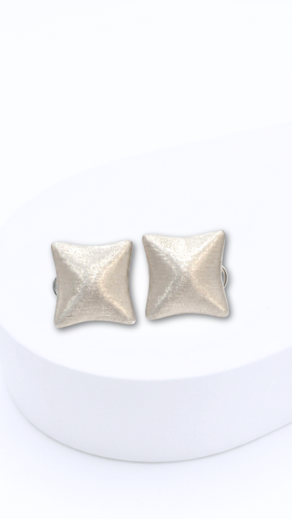 Satin Cushion Square Clip-Type Earrings White Gold Matte