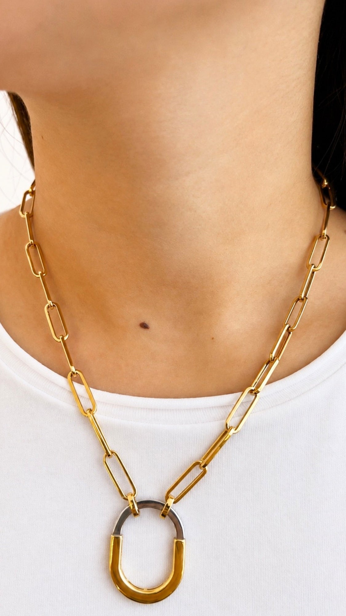 T-Lock Earrings and Necklace with Pendant S18 Set Two Tone