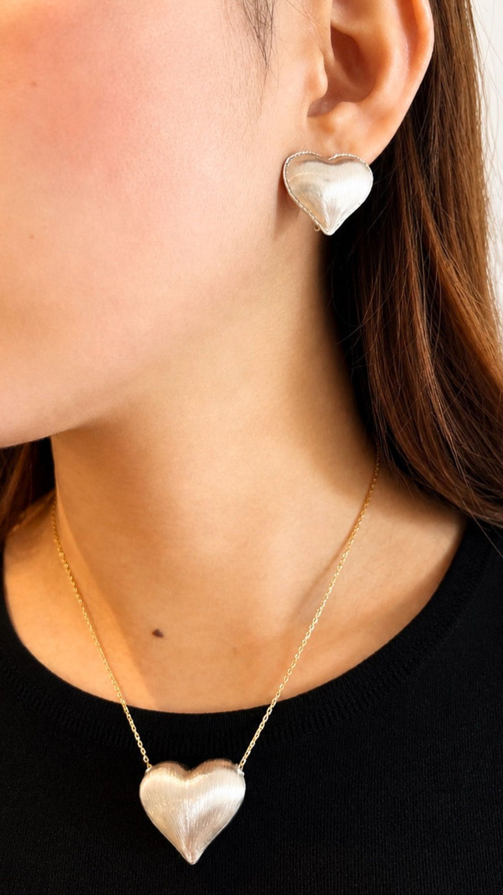 Pop Heart Earrings And Necklace With Pendant Set White Gold