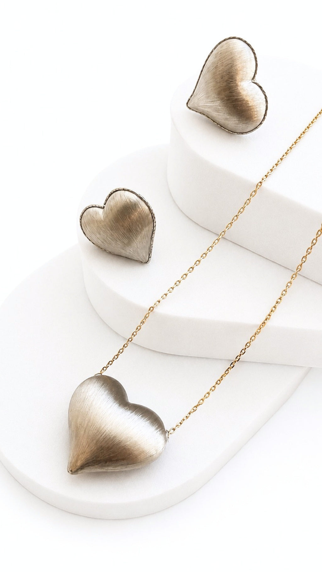 Pop Heart Earrings And Necklace With Pendant Set White Gold